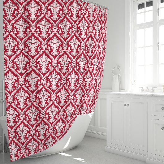Red en White Damask Douchegordijn