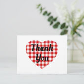 Red en White Gingham Heart Shape Dank je Briefkaart (Staand voorkant)