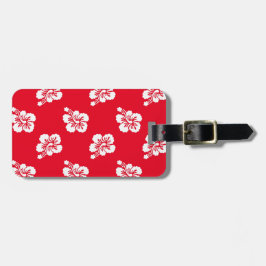 Red en White Hibiscus Floral Bagagelabel