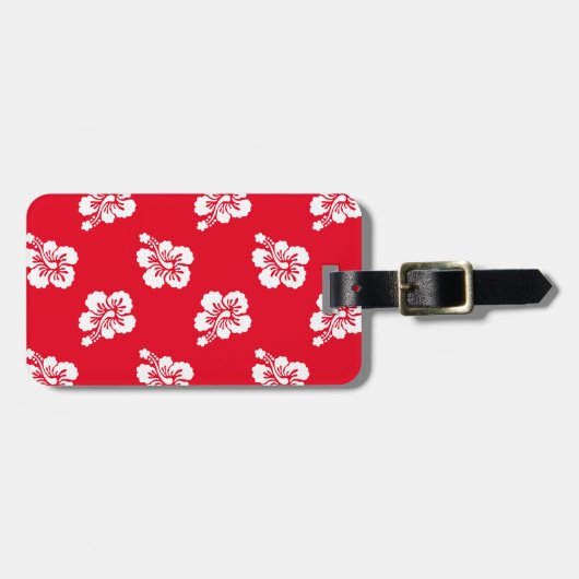 Red en White Hibiscus Floral Bagagelabel (Voorkant horizontaal)