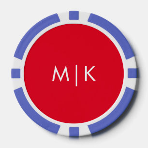 Red en White   Modern Monogram Poker Chips