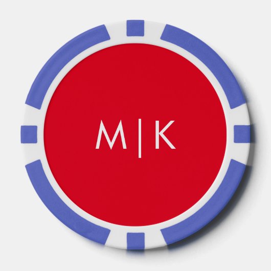 Red en White | Modern Monogram Poker Chips (Voorkant)
