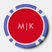 Red en White | Modern Monogram Poker Chips (Achterkant)