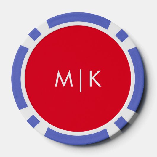 Red en White | Modern Monogram Poker Chips (Achterkant)