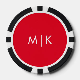 Red en White   Modern Monogram Poker Chips