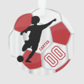 Red en White personaliseren Boy Soccer Player Ornament (achterkant)