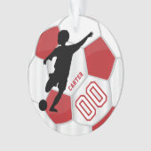 Red en White personaliseren Boy Soccer Player Ornament (voorkant)
