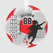 Red en White Soccer ⚽ Goalie Girl Ornament (achterkant)