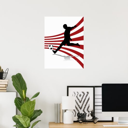 Red- en White Soccer Player Poster (Thuiskantoor)