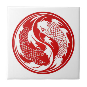 Red en White Yin Yang Koi Fish Tegeltje
