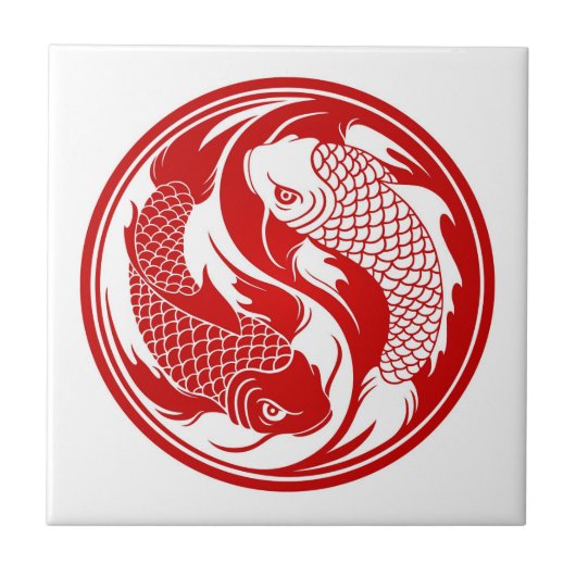 Red en White Yin Yang Koi Fish Tegeltje (Voorkant)