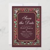 Red Enchanting Botanical Garden Wedding Photo Save The Date (Voorkant)