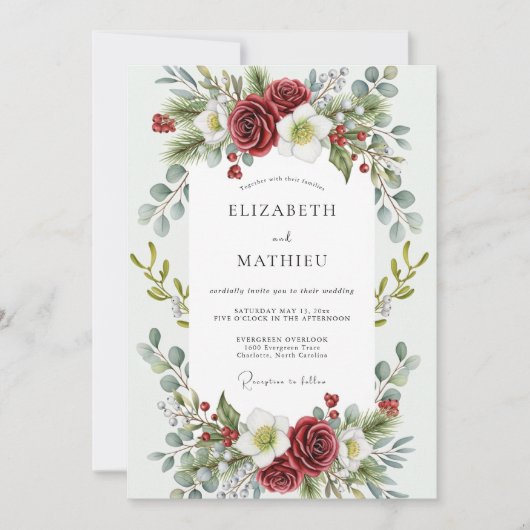 Red Enchanting Winter Wedding Kaart (Voorkant)