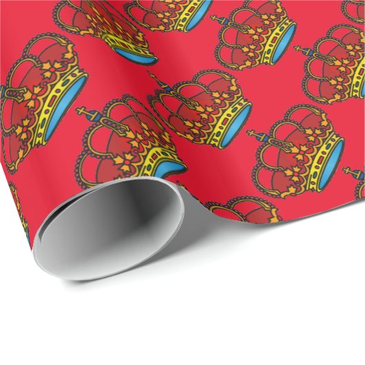Red English Royal Crown Wrapping Paper Cadeaupapier (Rol Hoek)