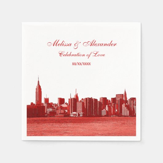 Red Etched Kijk NYC Skyline Silhouette, ESB #1 Servetten (Voorkant)
