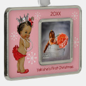 Red Ethnic Prinses Baby First Kerstfoto Verzilverd Omlijst Ornament (Rechts)