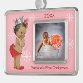 Red Ethnic Prinses Baby First Kerstfoto Verzilverd Omlijst Ornament (Links)