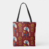Red Ethnic Summer Boho Floral Pattern Tote Bag (Achterkant)