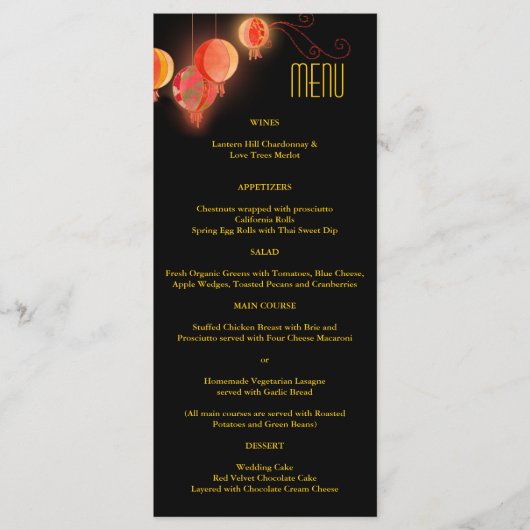 Red Evening Garden Lantern Black Wedding Menu (Voorkant)