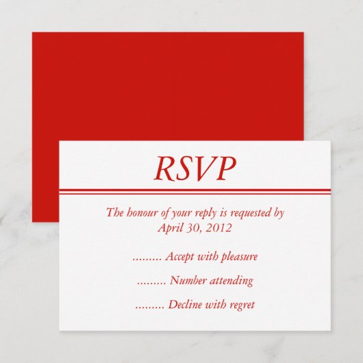 Red Event RSVP, Reply of Response Card RSVP Kaartje (Voorkant / Achterkant)