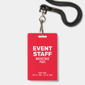 Red Event Staff Backstage Pass ID Badge (Voorzijde met lanyard)
