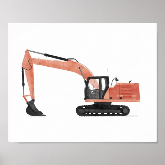 Red Excavator Construction Kinder Room Decor Poster (Voorkant)