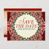 Red Exotic Batik Lace Save the Date Briefkaart (Voorkant / Achterkant)