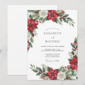 Red Exquisite Winter Wedding Kaart (Voorkant / Achterkant)