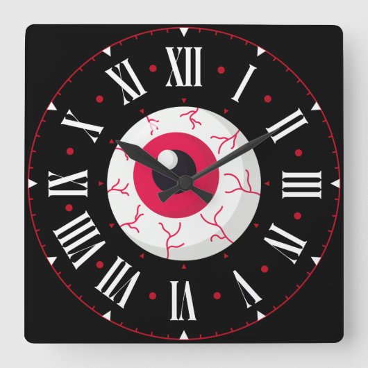Red Eyeball Inside Roman Numerals Vierkante Klok (Voorkant)