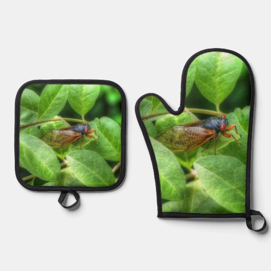 Red Eyed Cicada Ovenwant & Pannenlap Set (Voorkant)