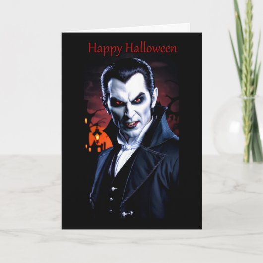 Red-Eyed Dracula Halloween Kaart (Voorkant)