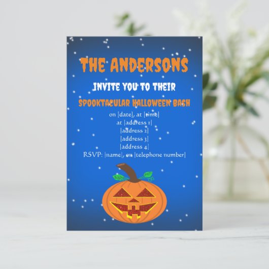 Red Eyed Halloween pompoen uitnodiging (Staand voorkant)