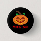 Red Eyed Happy Halloween Pumpkin Button Badge (Voorkant)