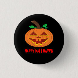 Red Eyed Happy Halloween Pumpkin Button Badge