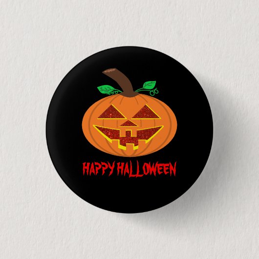 Red Eyed Happy Halloween Pumpkin Button Badge (Voorkant)
