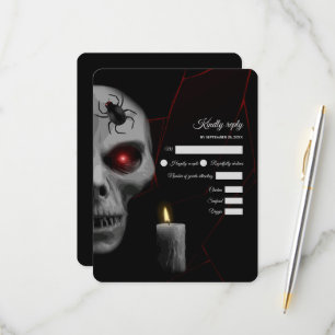 Red-Eyed Skull Gothic Spider Candle - Dark Moody RSVP Kaartje