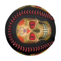 Red Eyed Sugar Skull Zombie Baseball