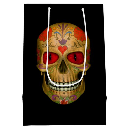 Red Eyed Sugar Skull Zombie Medium Gift Bag Cadeauzakje (Achterkant)