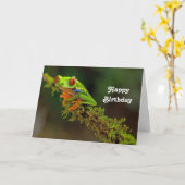 Red Eyed Tree Frog Foto Verjaardag Kaart (Gele Bloem)