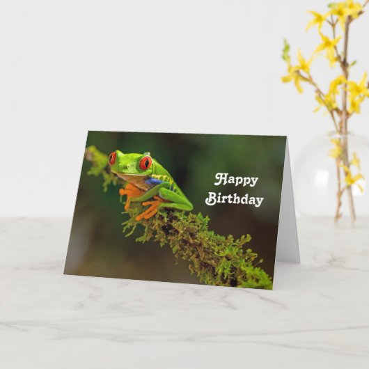 Red Eyed Tree Frog Foto Verjaardag Kaart (Gele Bloem)