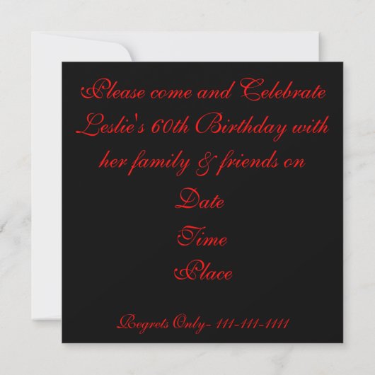 RED FABULOUS 60 Birthday Invitation Kaart (Achterkant)