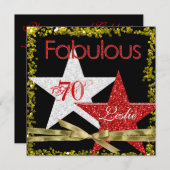 RED FABULOUS 70 Birthday Invitation Kaart (Voorkant / Achterkant)