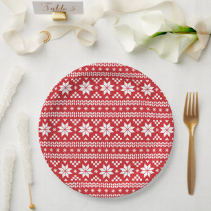 Red Fair Isle-kerstkeuken Patroon Papieren Bordje