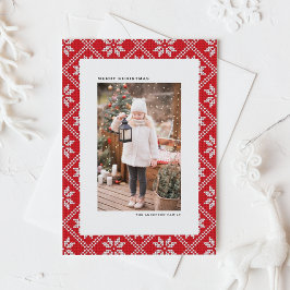 Red Fair Isle Knit Patroon Foto van Kerstmis Feestdagenkaart