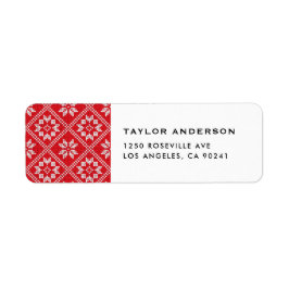 Red Fair Isle Trui gebreid patroon Kerstmis Etiket