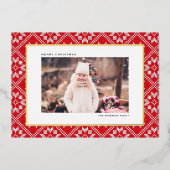 Red Fair Isle Winter Knit Pattern Foto van Kerstmi Folie Feestdagenkaart (Voorkant)