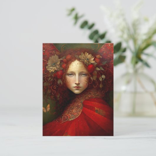 Red Fairy Fantasy Art Briefkaart (Staand voorkant)