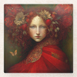 Red Fairy Fantasy Art Glazen Onderzetter
