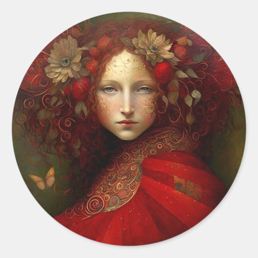 Red Fairy Fantasy Art Ronde Sticker (Voorkant)