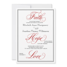 Red Faith Hope Love Calligraphy Wedding Invitation